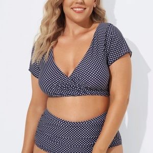 Meet Curve Navy and White Dots Ruched Bikini Set